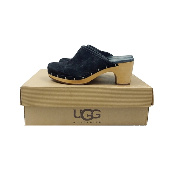 SOLD UGG Abbie $149 Black Sheepskin Clogs in BOX - Picture 2 of 10